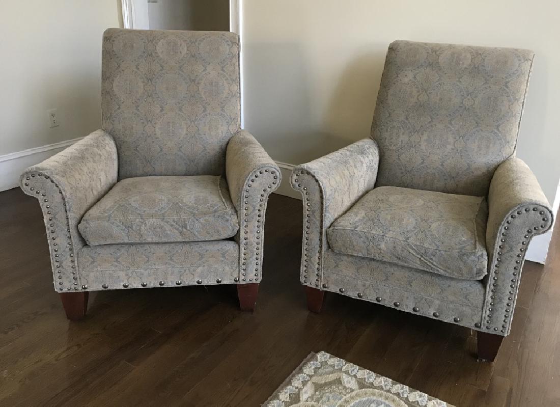 Pair Upholstered Armchairs W Nail Head Trimi (1 of 10)