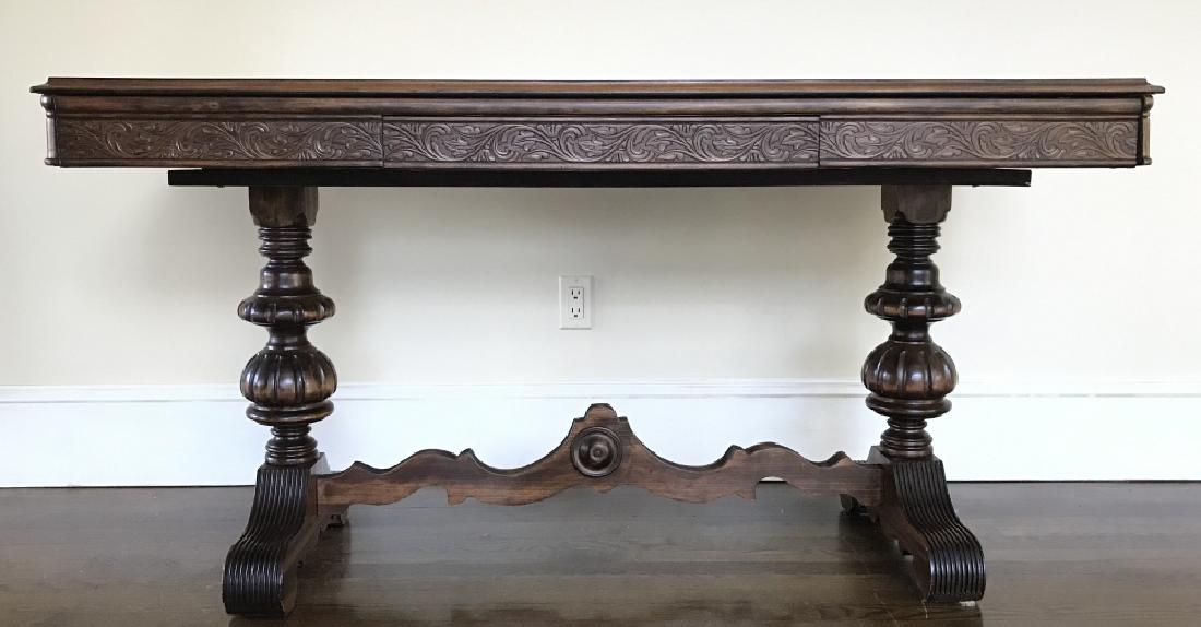 Antique Carved Trestle Table With Baluster Legs