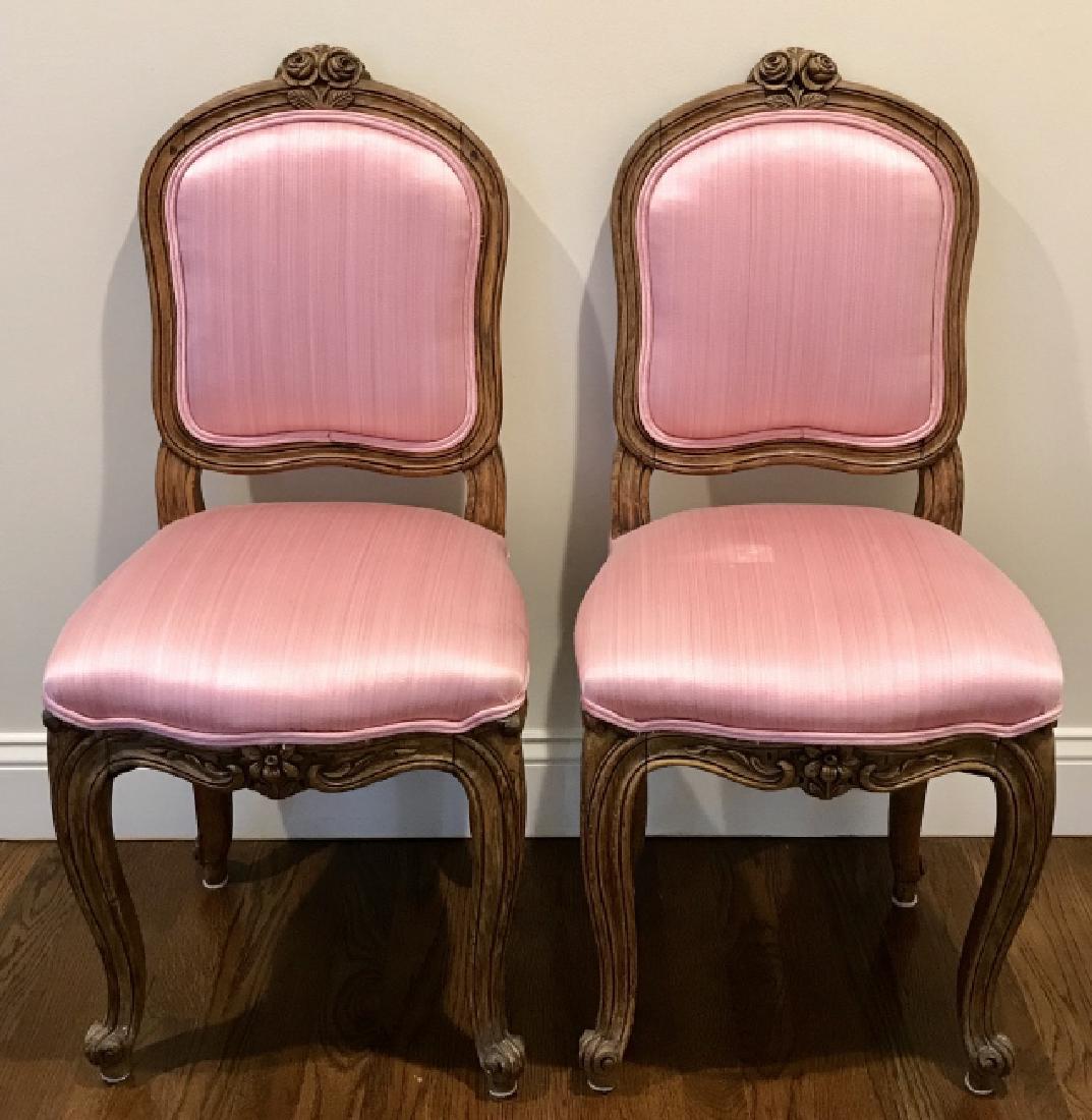 Pair Louis XV Style Chairs W Pink Upholstery (1 of 11)