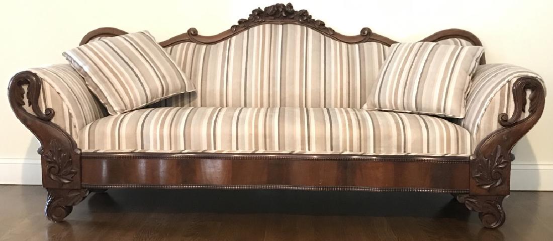 Antique Empire Sofa w Striped Upholstery (1 of 12)