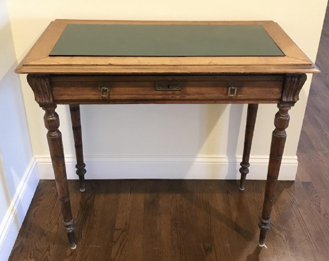 Antique Writing Desk W Glass Top And Turned Legs (1 of 14)