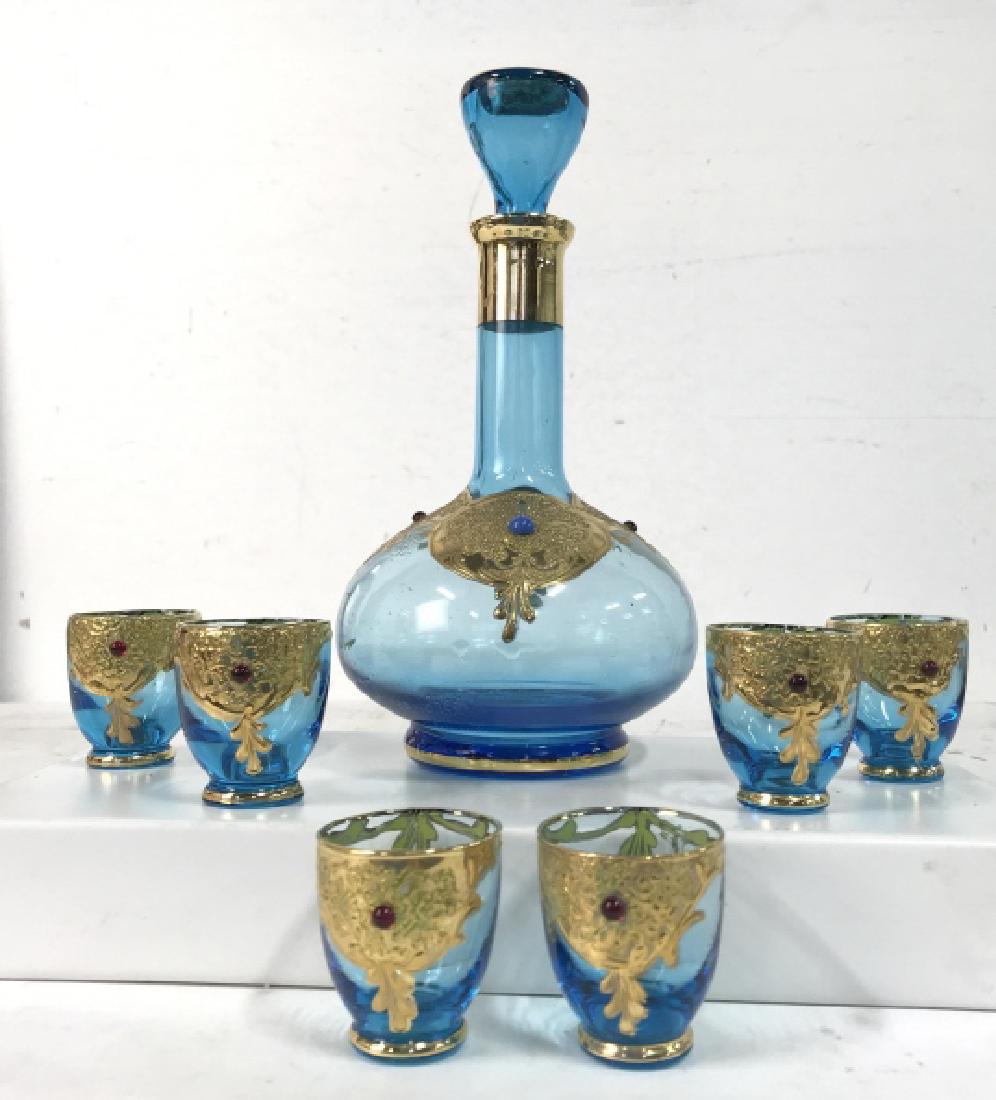 Set 7 Vintage Italian Gilt Glass Decanter Set