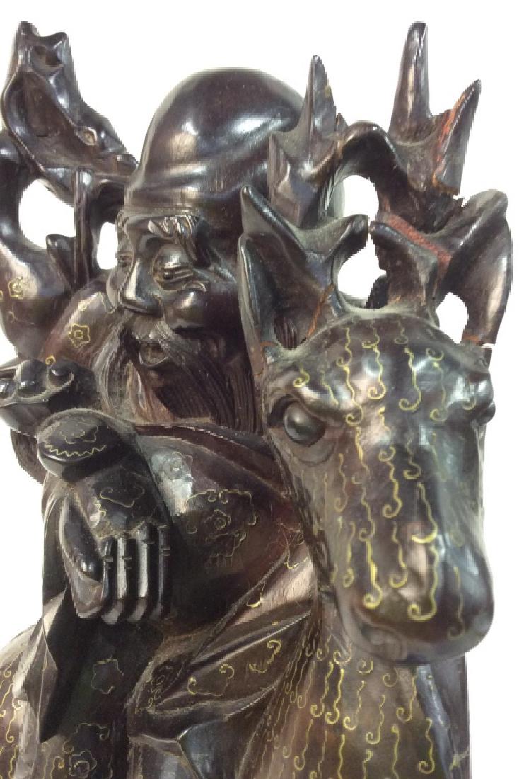 Pair Chinese Wood Carved Figures Gold Inlay (1 of 17)