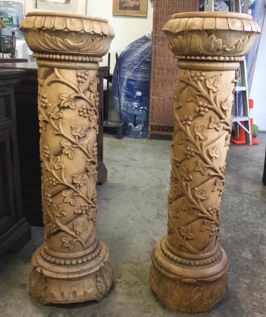 Pair Of Hand-carved Wooden Vine & Berry Pillars (1 of 12)