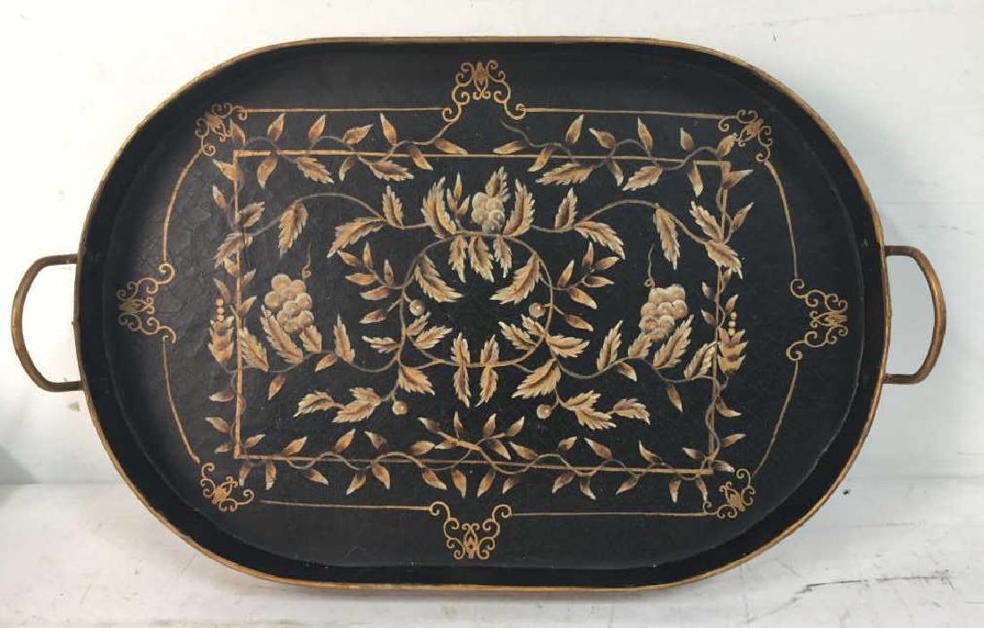Floral Decorative Footed  Oval Tray W Handles (1 of 10)