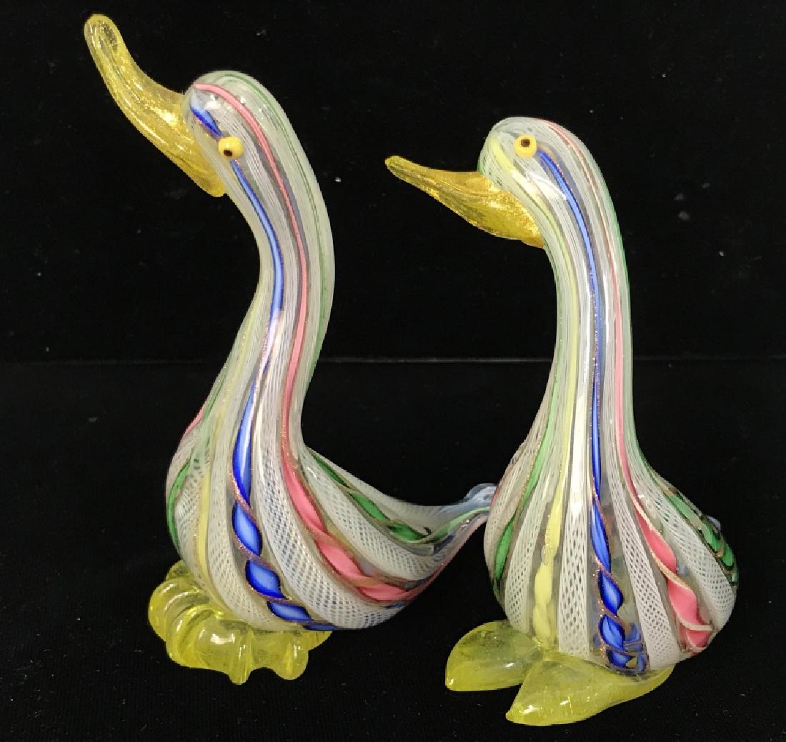 Pair Murano Glass Art Glass Ducks