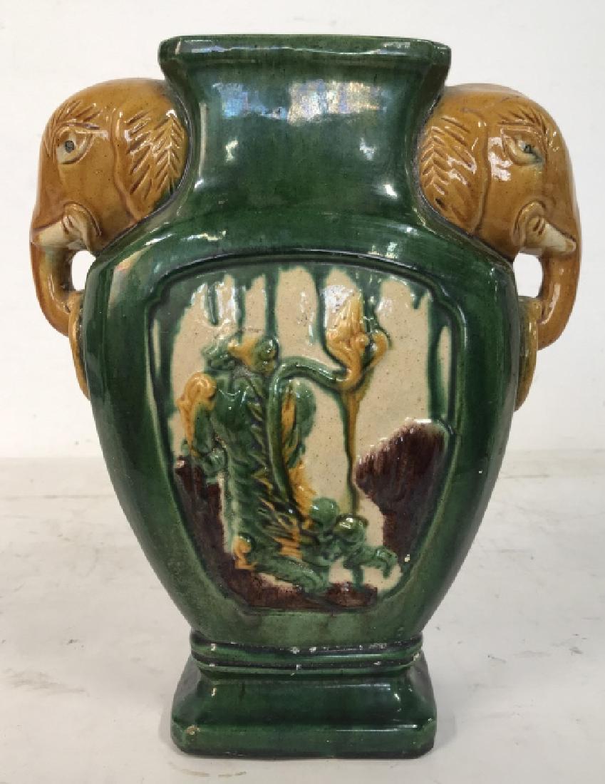 Majolica Ceramic Vase w Elephant Heads (1 of 9)