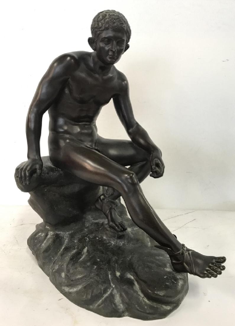 19th C Signed Bronze Sculpture Seated Hermes