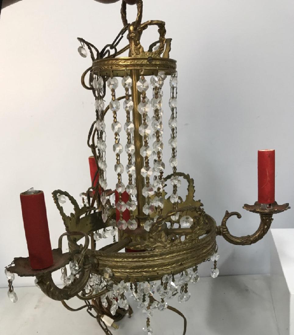 Gold Toned Brass Crystal Draped 3 Arm Chandelier (1 of 8)