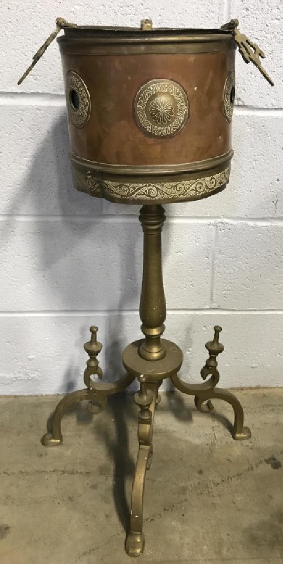 Brass And Copper Bucket w Tripod Metal Plant Stand (1 of 8)