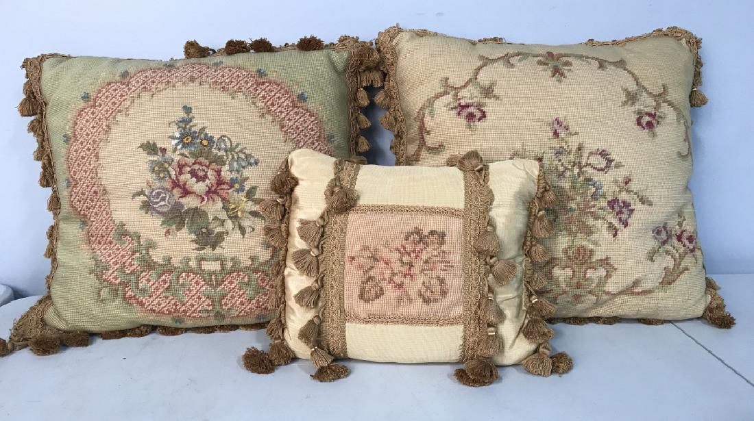 Lot 3 Floral Needlepoint Pillows W Tassels (1 of 11)