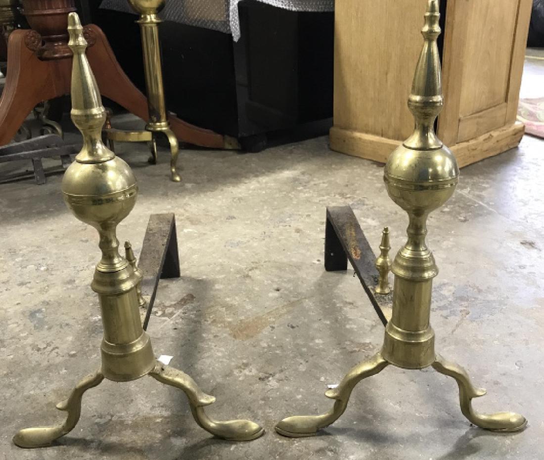 Pair Gold Toned Brass Fireplace Andirons (1 of 8)