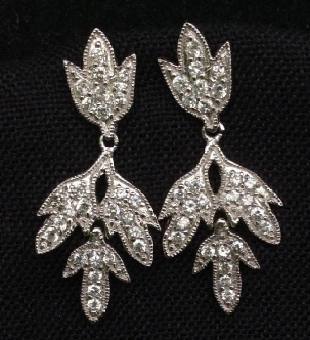 Pair Sterling W Faux Diamond Leaf Earrings (1 of 6)