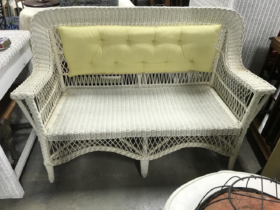 White Toned Wicker Bench W Yellow Toned Cushion (1 of 6)