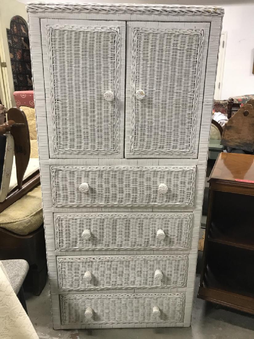 White Toned 4 Drawer Wicker Chest Dresser (1 of 6)