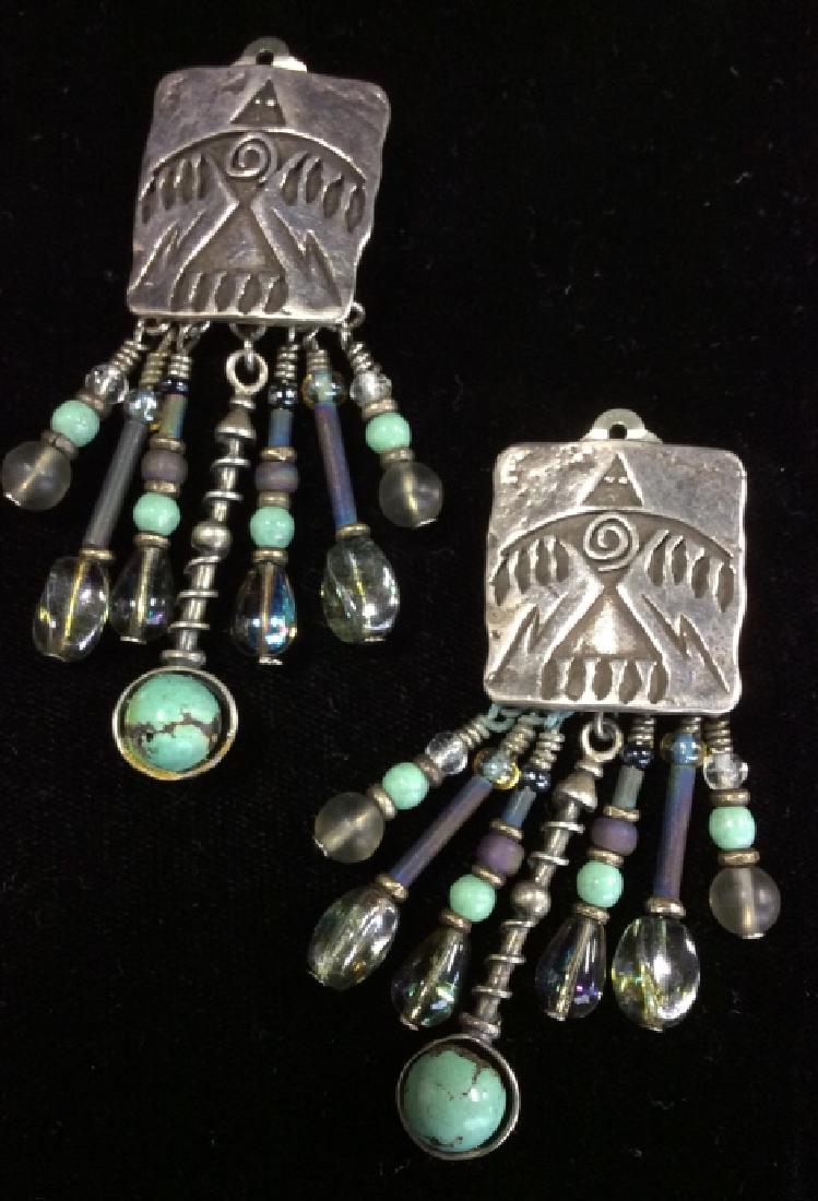 Pair Southwest Turquoise and Bead Ear Clips (1 of 6)