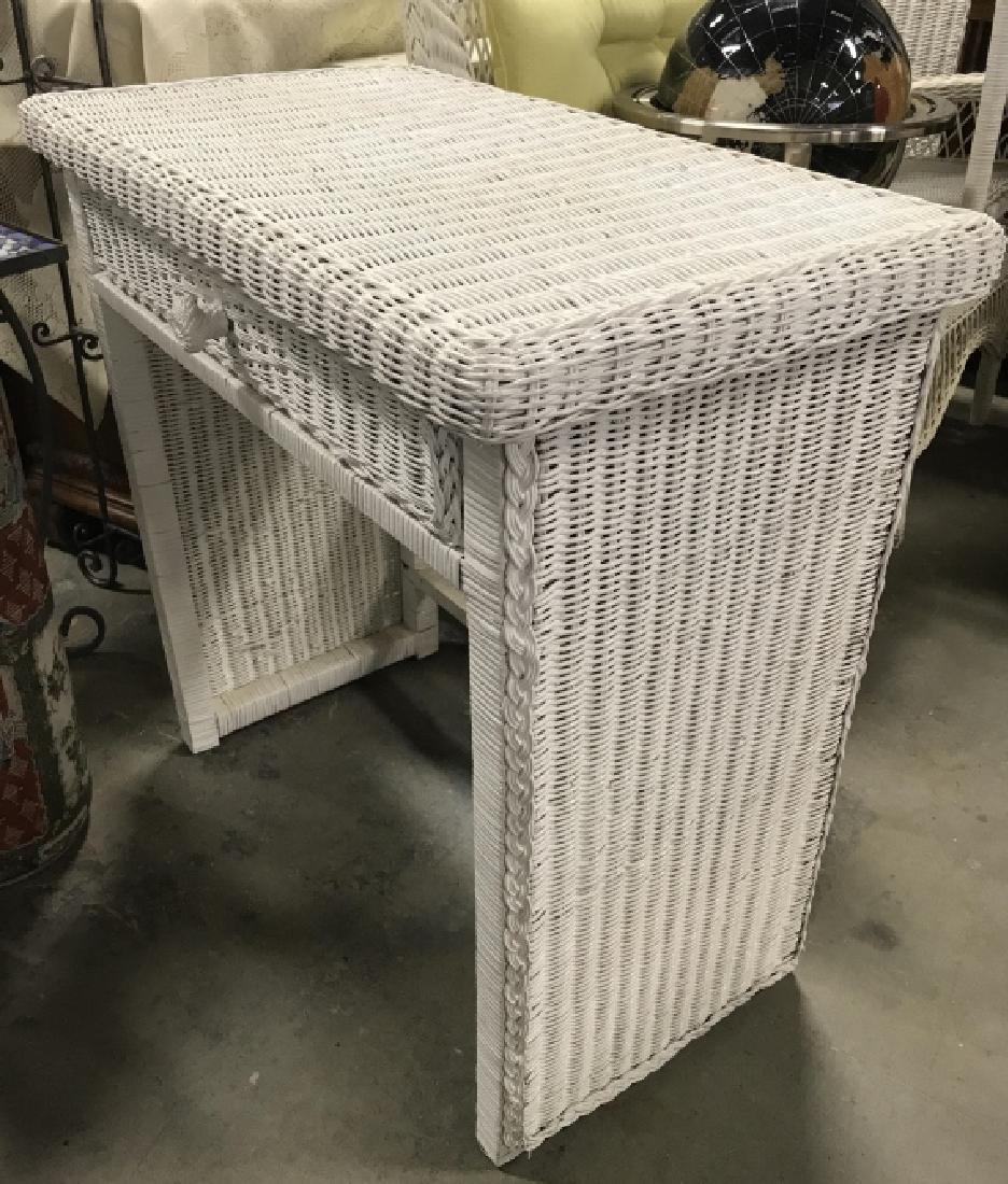 White Toned Wicker Wood Desk W Drawer (1 of 8)