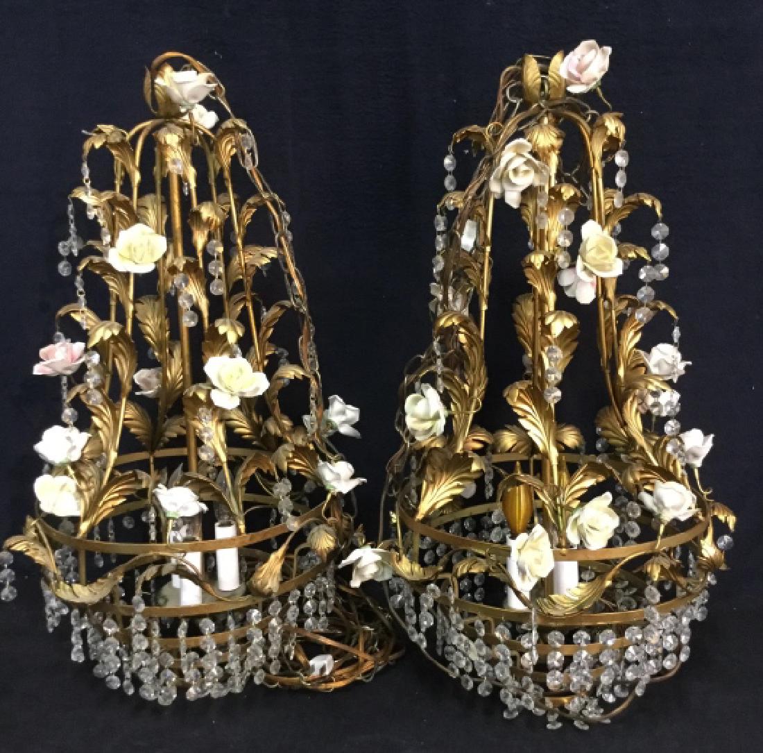 Pair French Style Crystal And Gold Chandeliers (1 of 20)