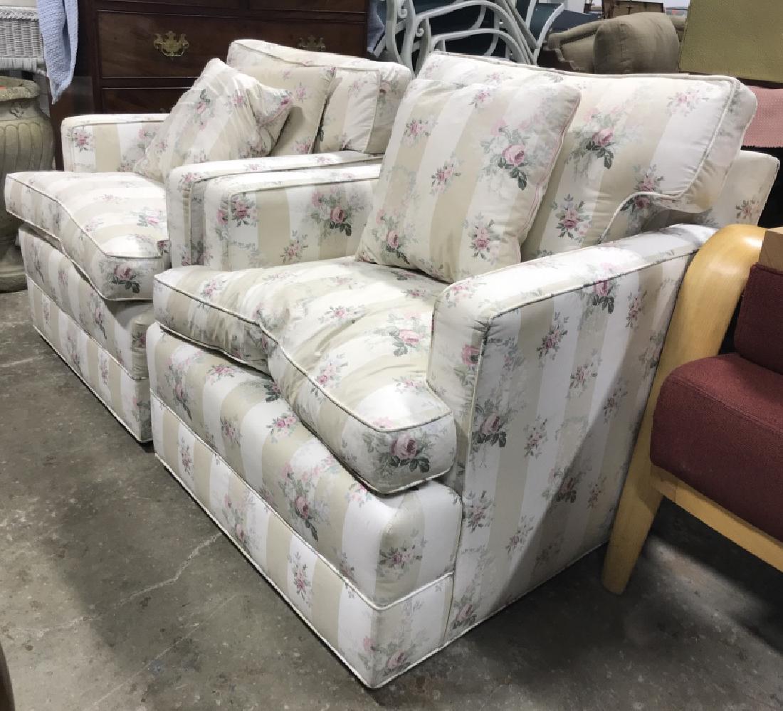 Pair Floral Detailed Striped Armchairs (1 of 8)