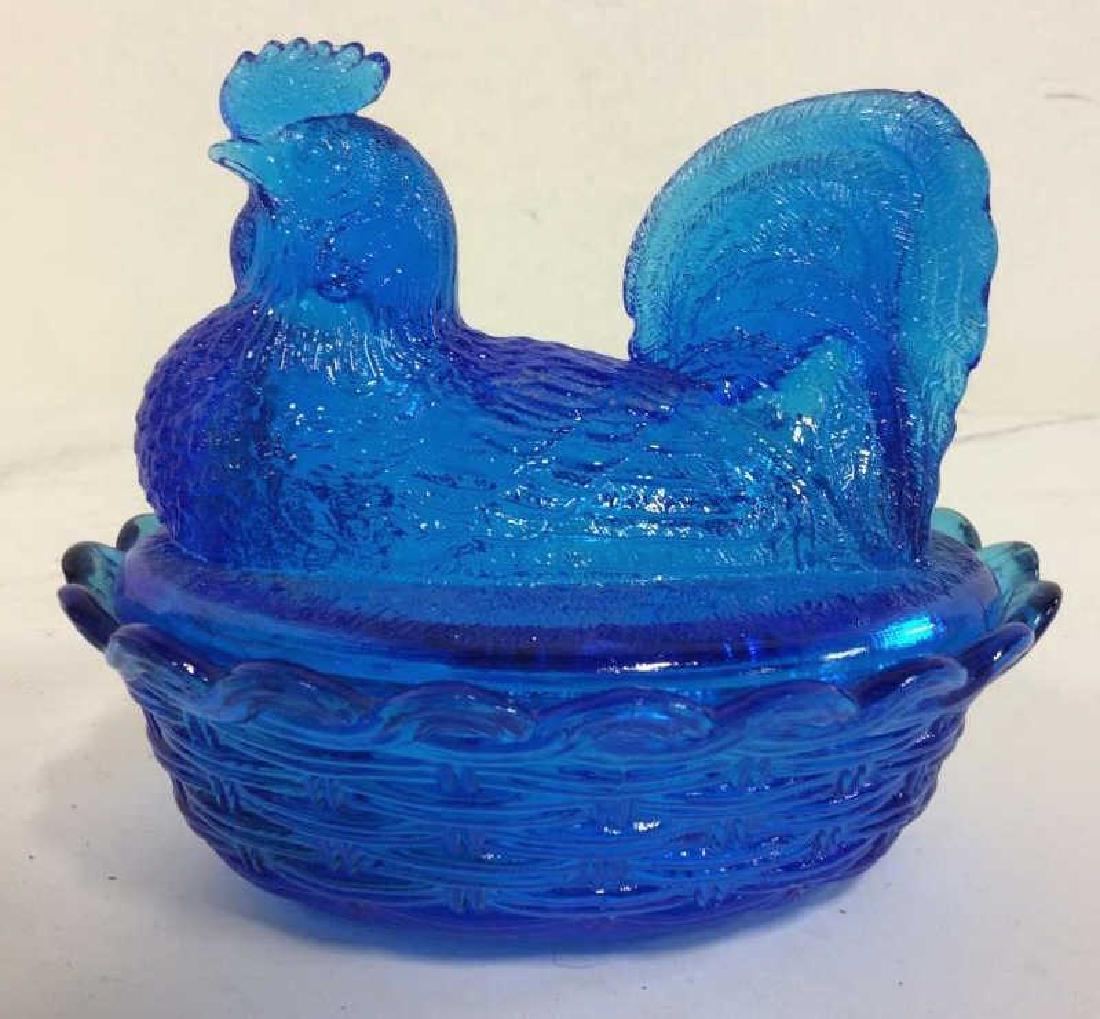 Lot 3 Colored Pressed Glass Chicken Lidded Dishes (1 of 8)