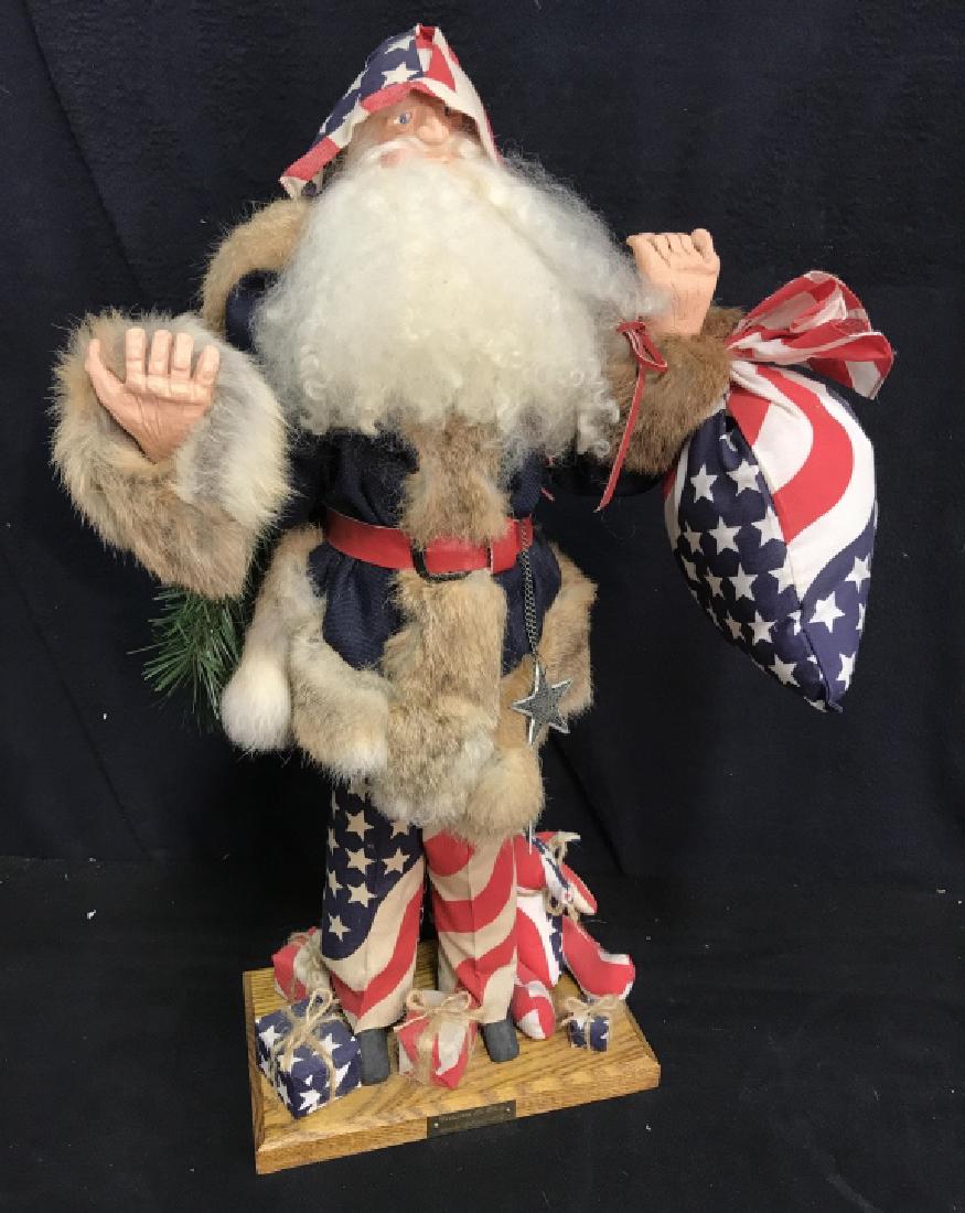 Signed Patriotic Santa Figural On Wooden Stand (1 of 9)