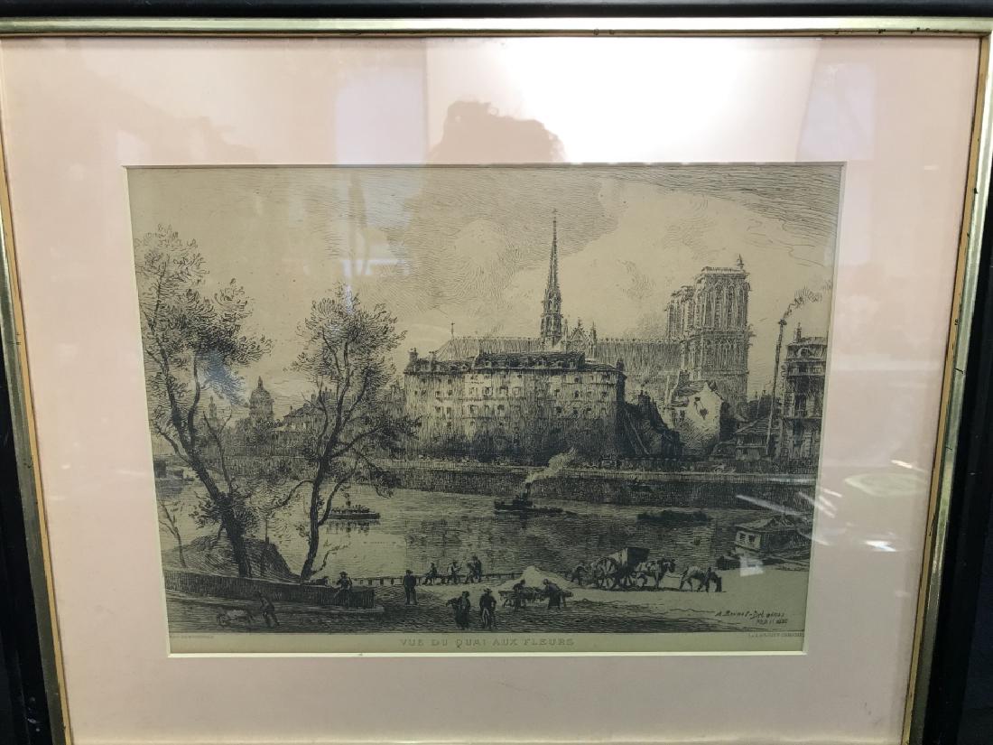 Print of an Etching Vue Quai Aux Fleurs Paris, (1 of 10)