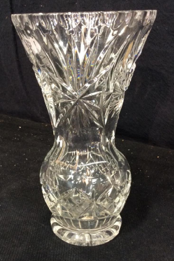 Cut Glass Vase: Cut Glass Vase in form of a modified balustrade form, stars and diamond design, approx 7 1/2 in, Decorative Glass, Decorative Tableware, Glass, Decorative Cut Glass