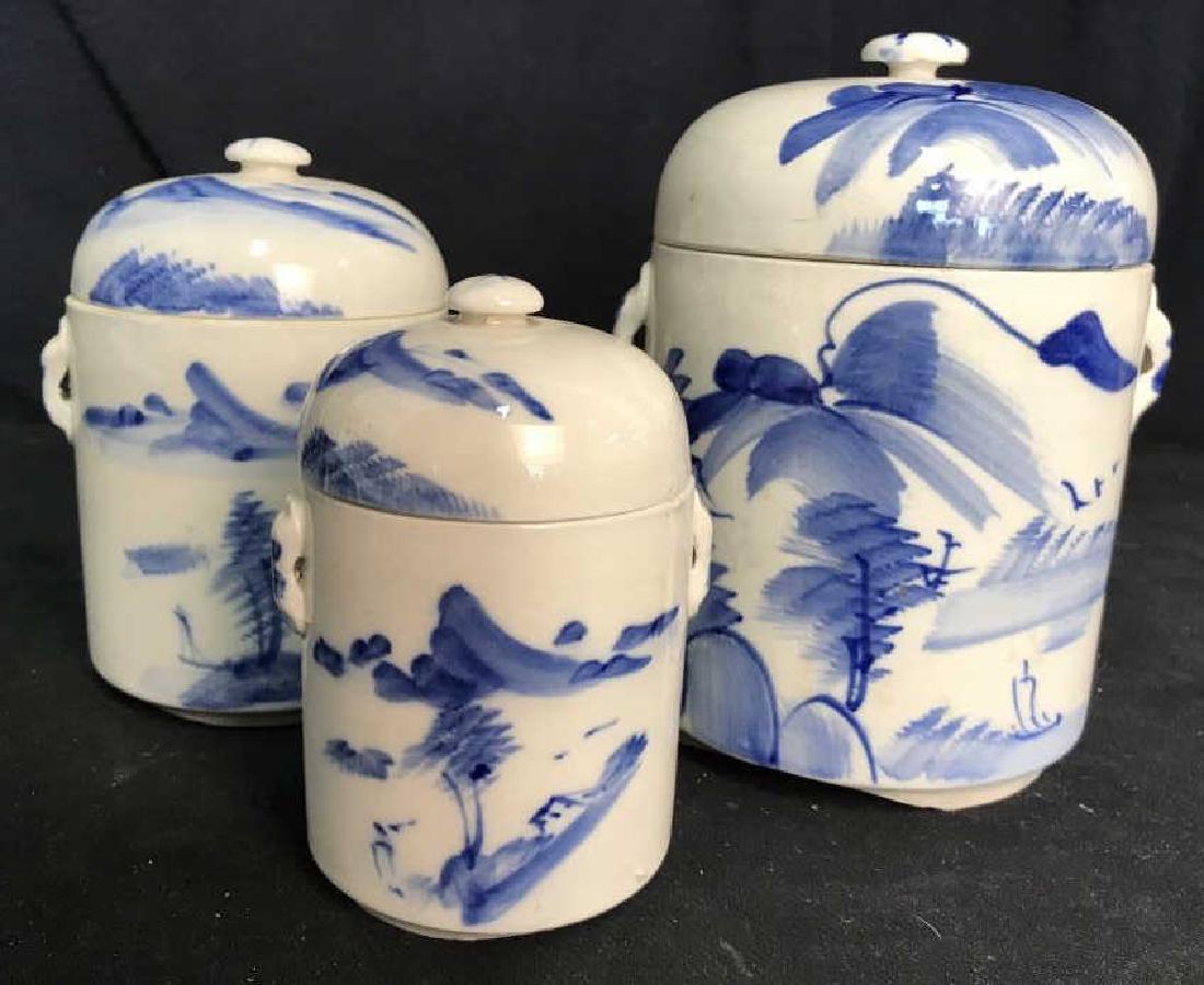 Set 3 Asian Painted Lidded Canisters (1 of 12)