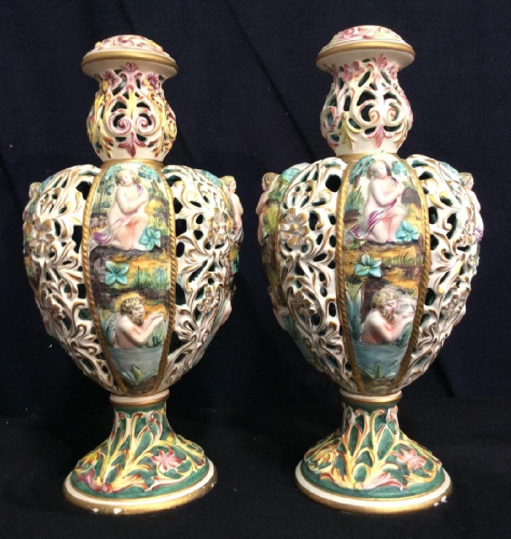 Pair Italian Capodimonte Hand Painted Urns (1 of 8)