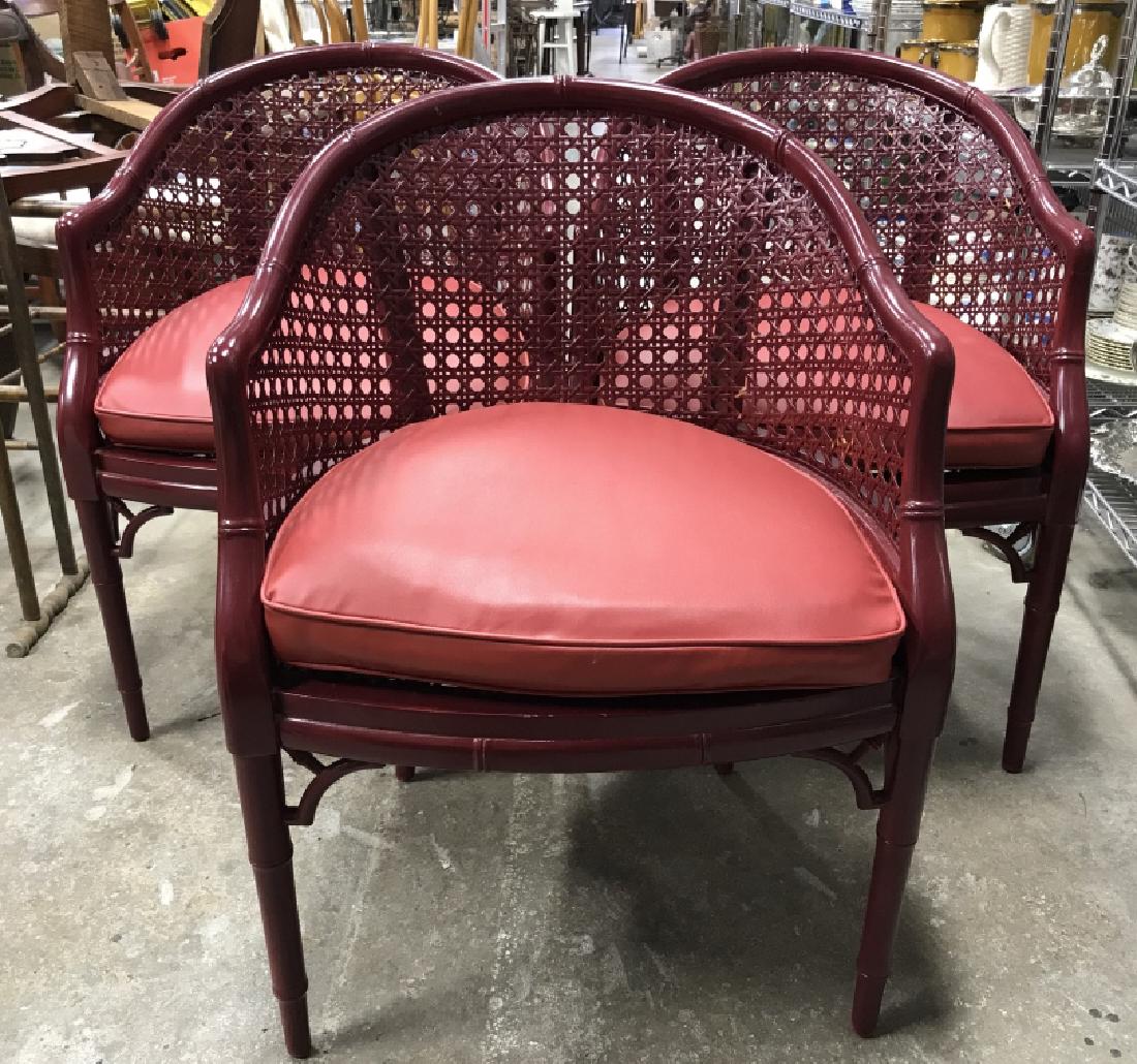 Lot 3 Red Tomed Poss Bamboo Chairs W Cushions (1 of 7)