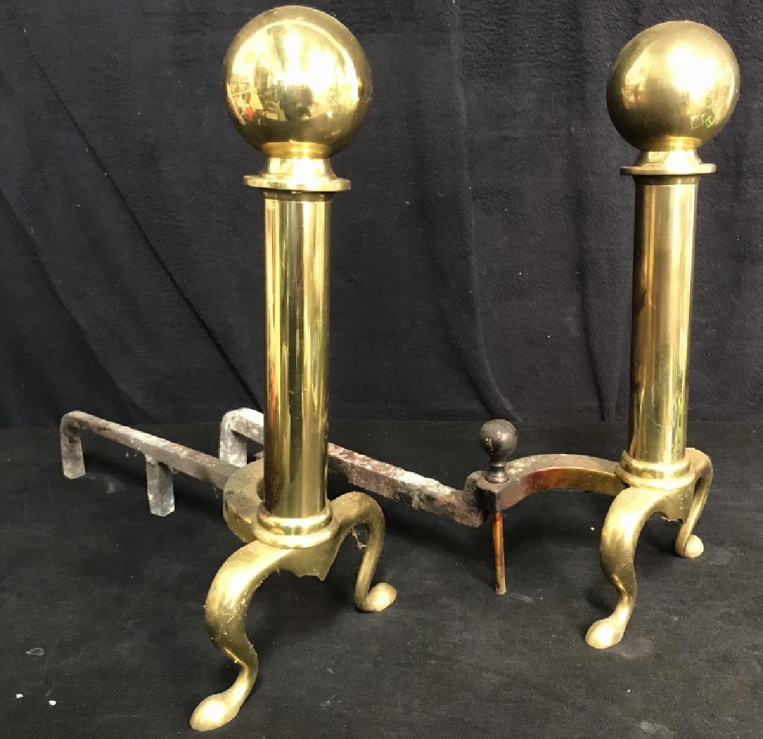 Pair Brass Fireplace Andirons (1 of 6)