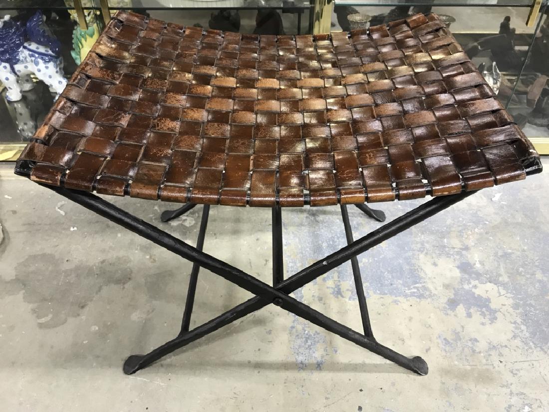 Folding W Woven  Leather Top Metal Footrest (1 of 6)