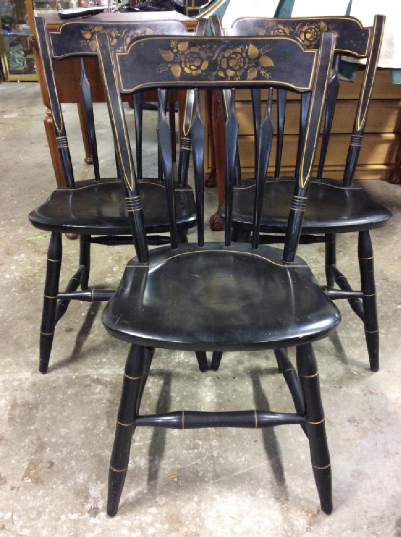 Set 3 Black & Gold Toned Carved Wooden Sidechairs (1 of 10)