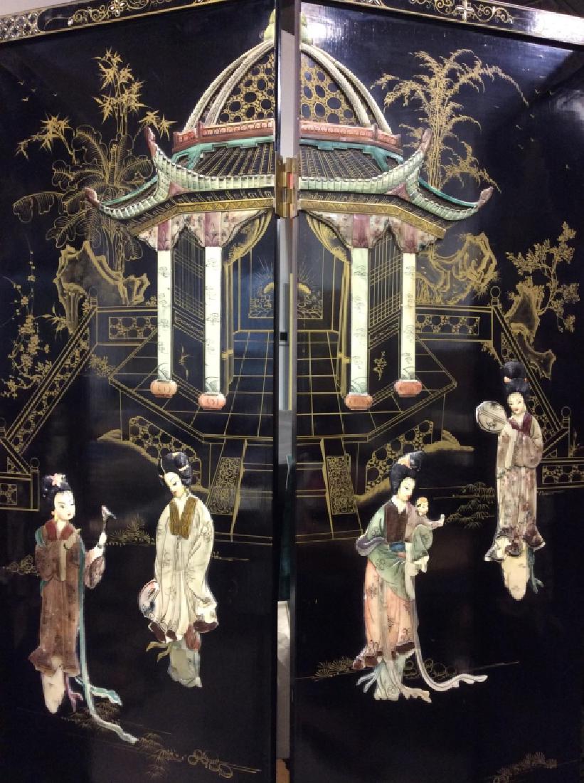 Lacquered Oriental Screen W Mother Of Pearl Detail (1 of 10)