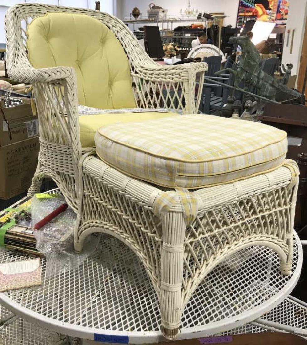 Lot 2 White Toned Wicker Chair & Footrest (1 of 8)