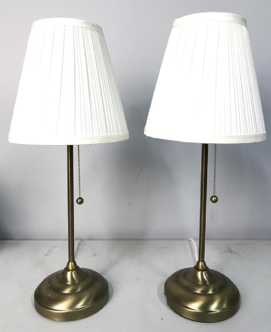 Pair Brass Toned Lamp W White Toned Shades (1 of 6)