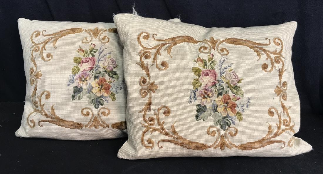 Set Vintage Needlepoint Pillows Silk Back (1 of 8)