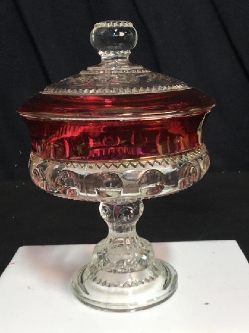 Bohemian Cranberry Clear Glass Candy Dish