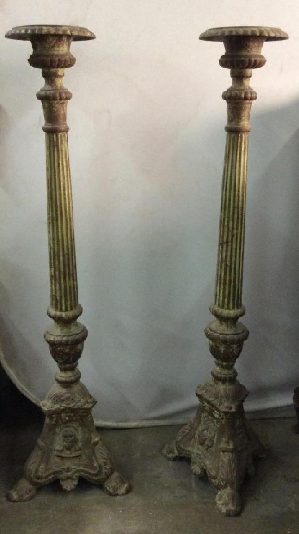 Pair Of Vintage Heavy Metal Pillar Candle Holders (1 of 14)