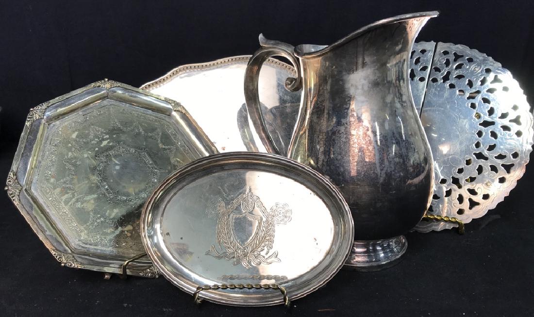 Silver plate Group lot of  Trays and Water Pitcher (1 of 13)