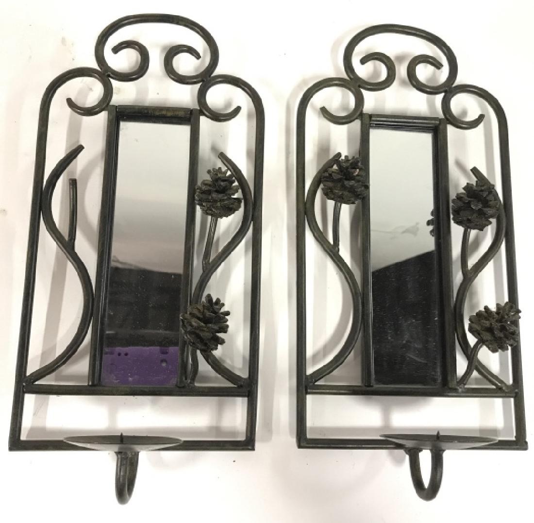 Pair Metal Wall Sconces W Mirrors (1 of 5)