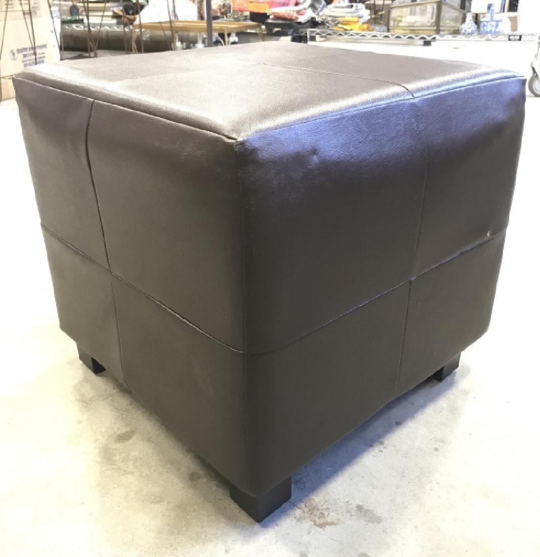 Brown Cube Ottoman In Faux Leather (1 of 6)