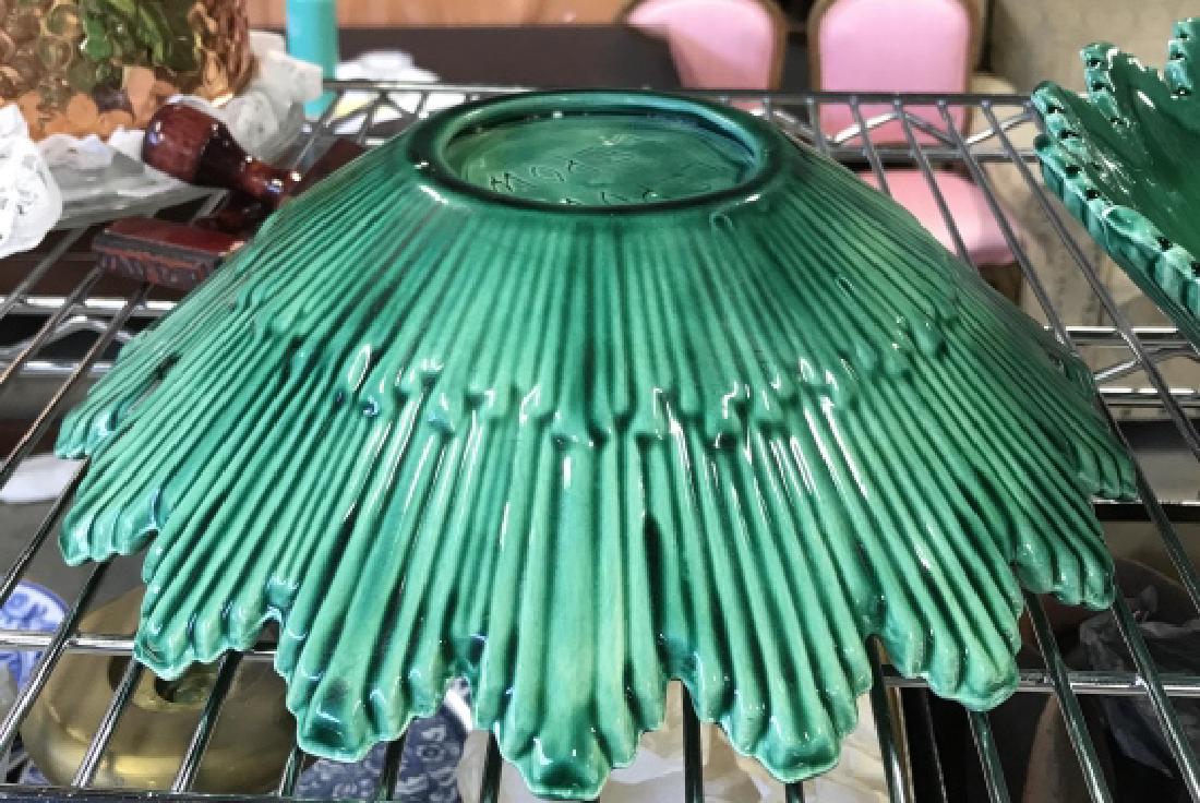 Pair Green Ceramic Serving Bowls Signed (1 of 9)