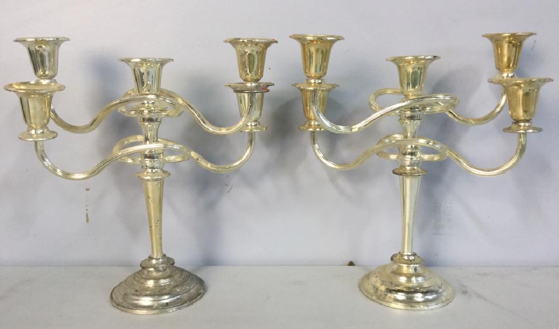 Pair Silver Toned 4 Arm Candelabras (1 of 6)