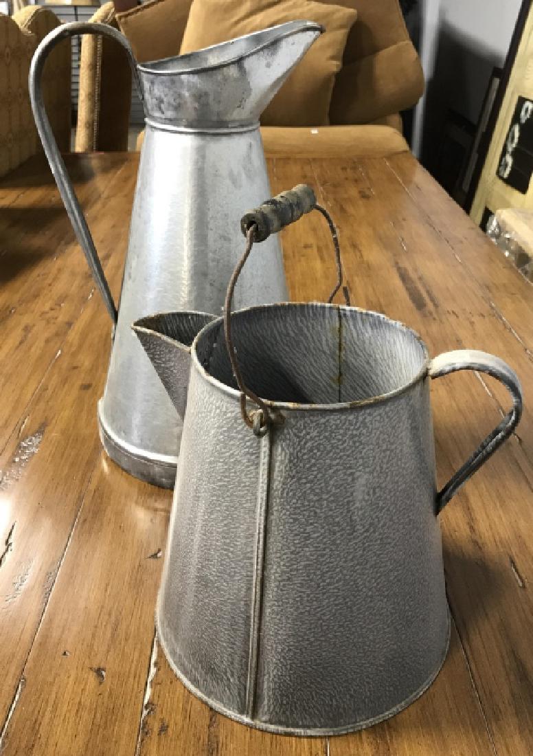 Lot 2 Vintage Enamel & Galvanized Water Pitchers (1 of 7)