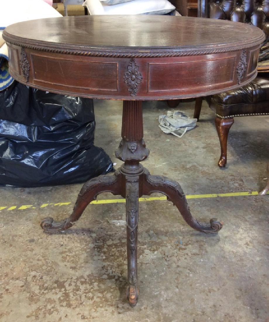 Vintage Carved Wooden Pedestal Table