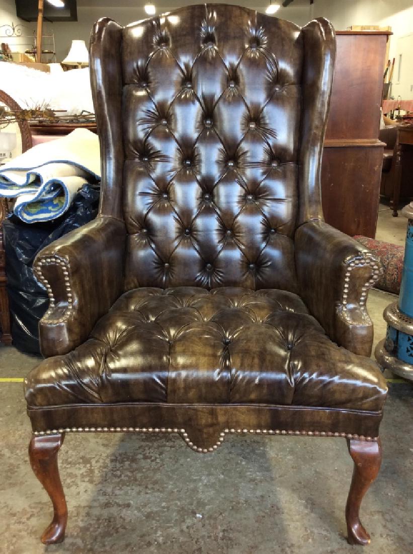 Brown Toned Poss Leather Tufted Wing Chair (1 of 8)