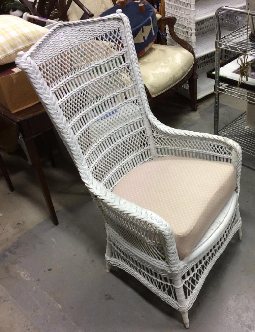 Vintage White Toned Wicker Seat W Cushion (1 of 7)