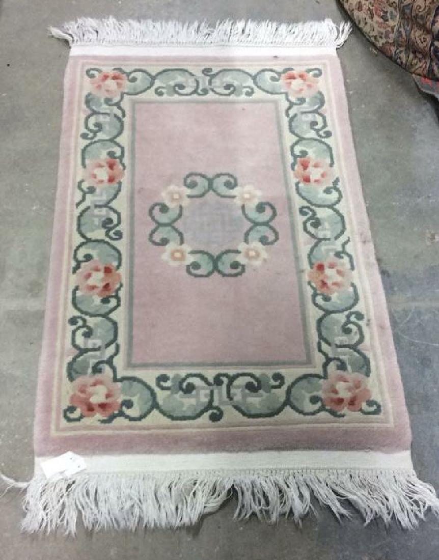 Chinese Art Deco Wool Carpet: Area rug, measures 47 by 26 inches, needs cleaning