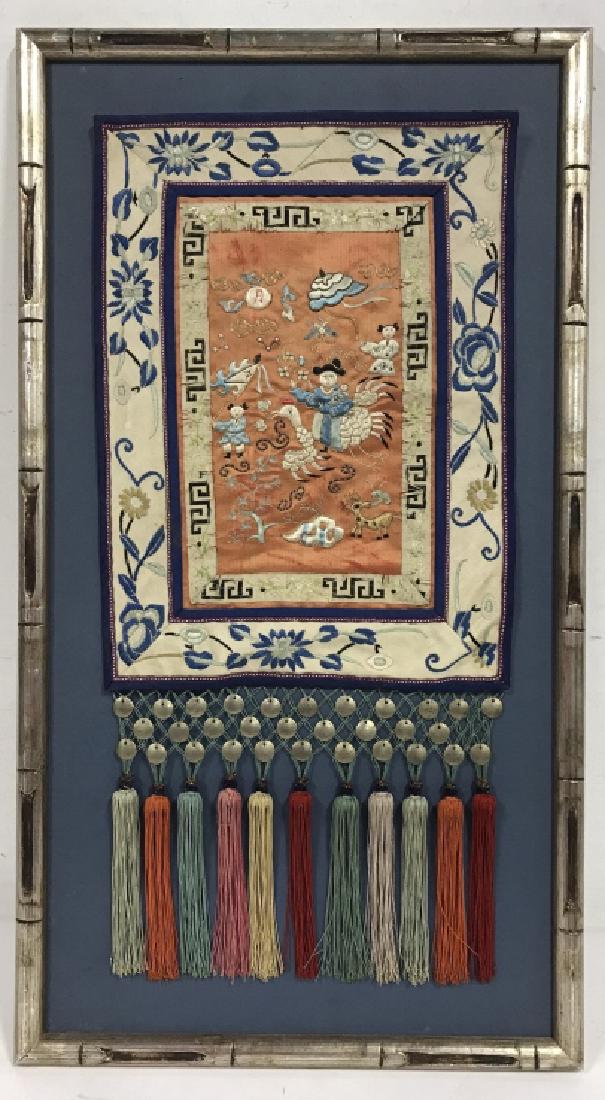 Framed Asian Textile Art W Bead Embellishments (1 of 7)